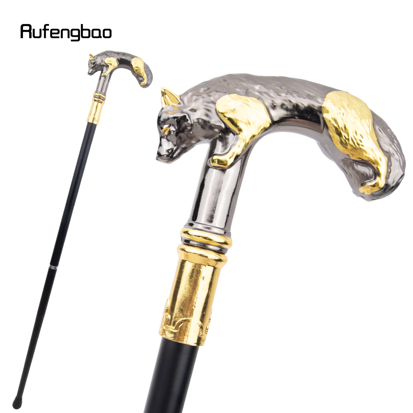Bastón para caminar de lobo negro dorado, bastón decorativo de moda, caballero elegante, perilla de bastón de Cosplay, Crosier, 90cm