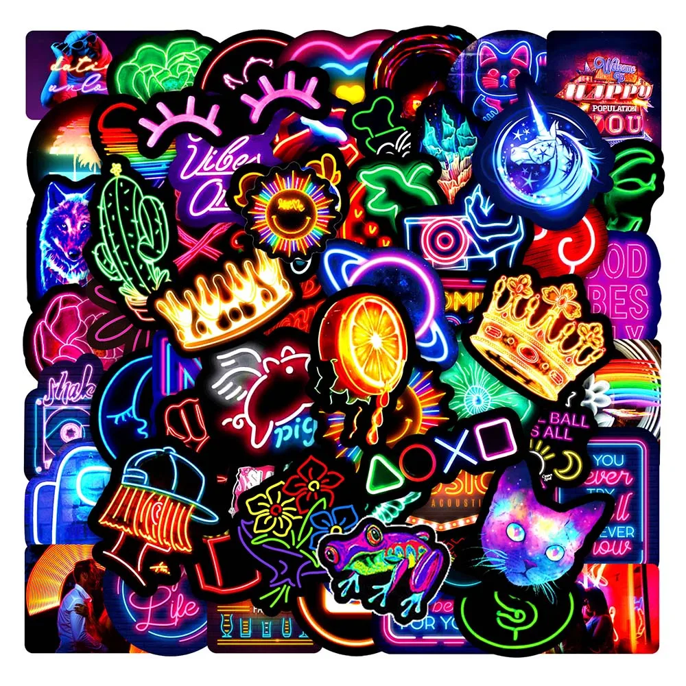 50/100 Uds pegatinas de luz de neón para monopatín portátil equipaje funda de teléfono coche motocicleta bicicleta Cool pegatinas impermeables pegatina niños