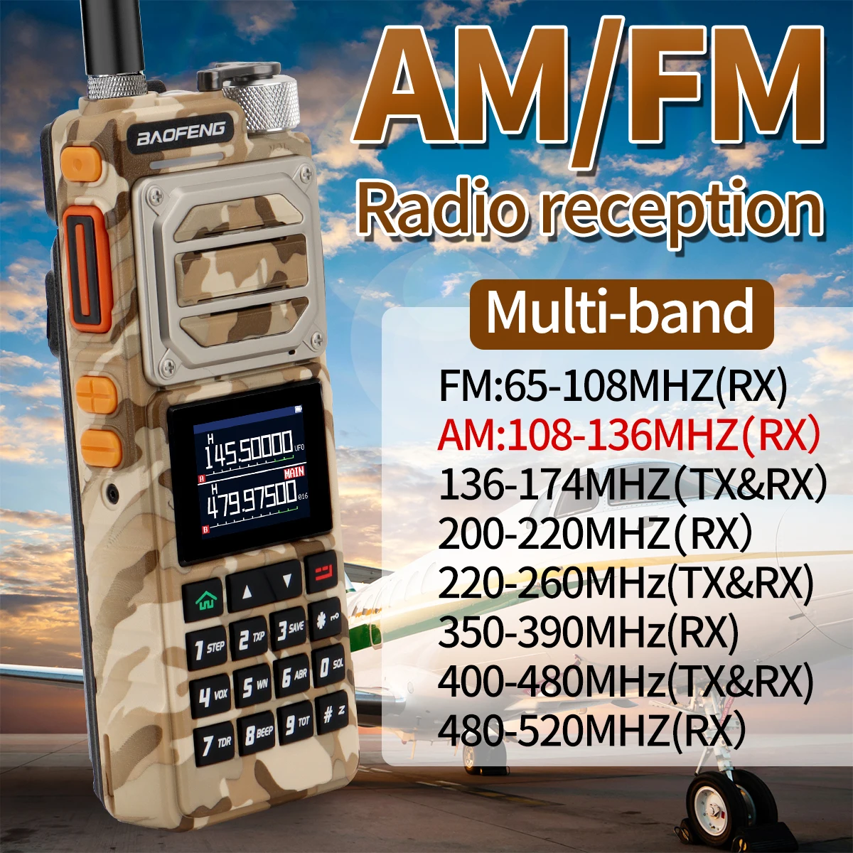 Baofeng UV-25 Walkie Talkie Air Band Long Range UHF VHF AM Wireless Copy Frequency 999CH  NOAA Type-C Charger Ham Two Way Radio