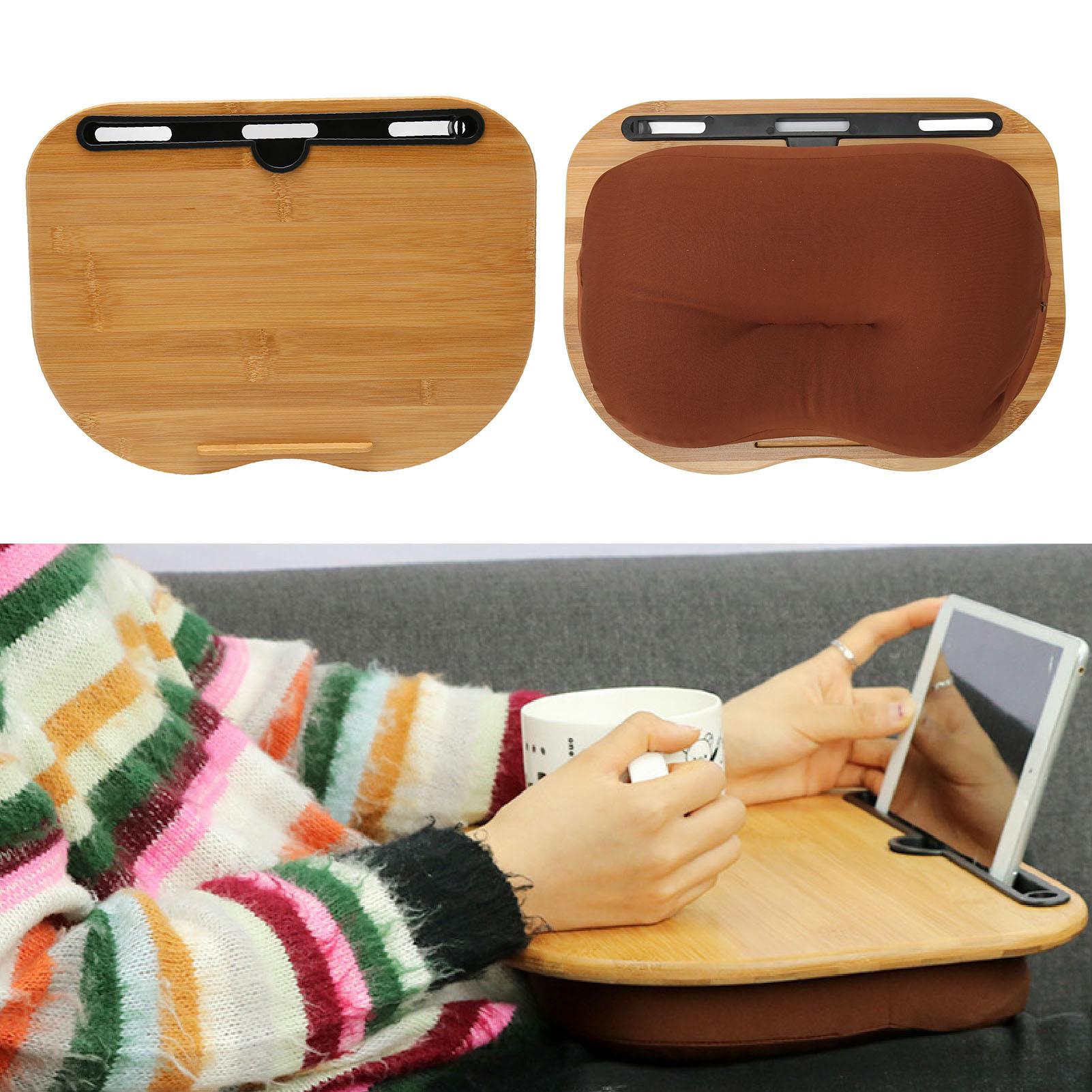 Portable Bamboo Laptop Desk for Up to 15.6 Inch Laptops - Cushioned Lap Tray for Comfortable for working