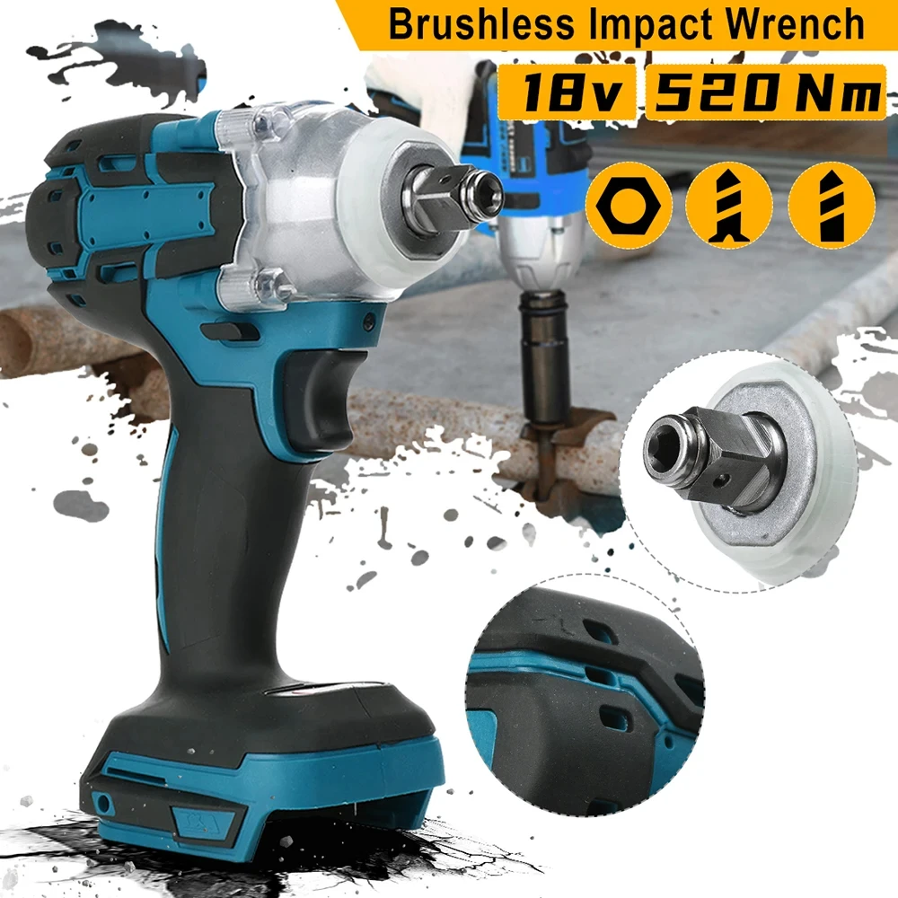 Avvitatore elettrico a batteria senza spazzole 520NM Utensili elettrici da 1/2 pollice Compatibile con Makita 18V Chiave a batteria con set di cassette degli attrezzi
