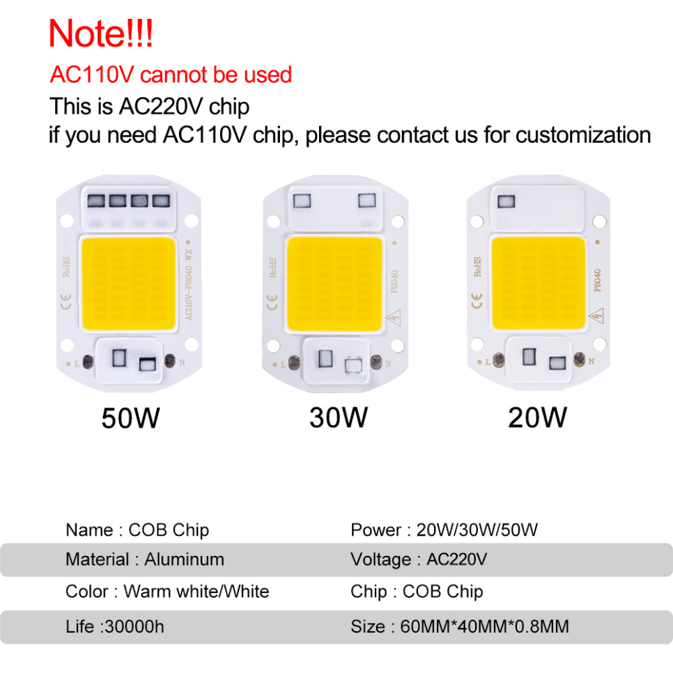LED COB 칩, 피토 램프, 풀 스펙트럼, 110V/220V, 20W, 30W, 50W, 스마트 ICFor, 실내 식물 묘목 재배용, 아웃도어 칩, 램