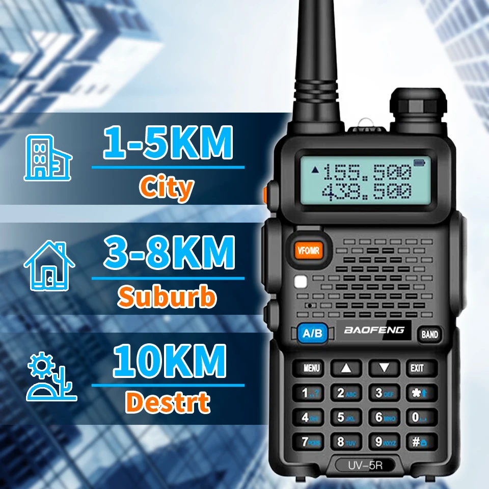1PC Portable Handheld Walkie Talkie Baofeng High Quality UV-5R 128 Channels 3-5KM Long Range FM Radio Communication