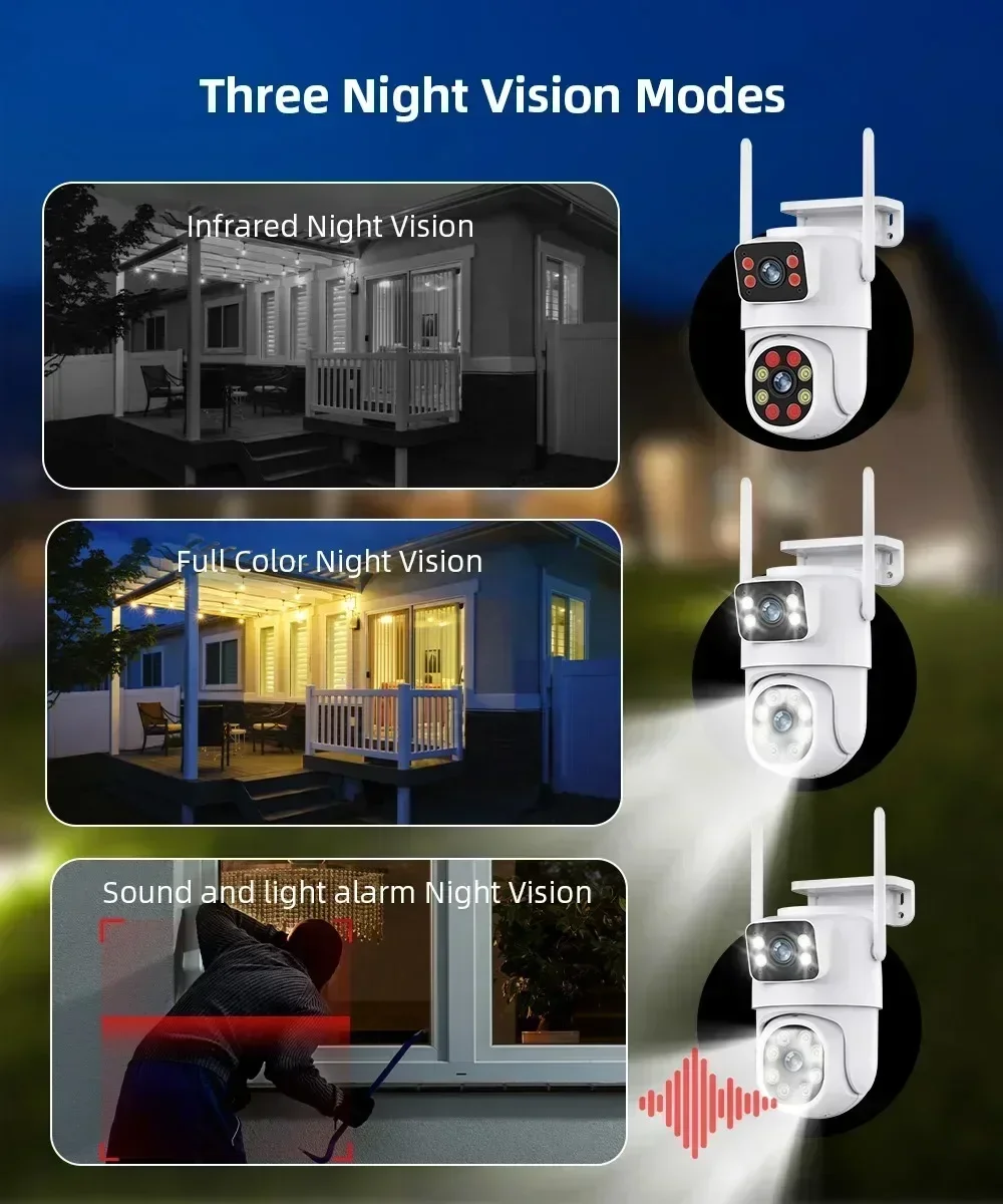 Cámara IP Tuya Wifi 8K con asistente de Google Alaxa Onvif NVR cámara de doble lente PTZ al aire libre 4K pantalla Dual seguimiento automático mod nocturno
