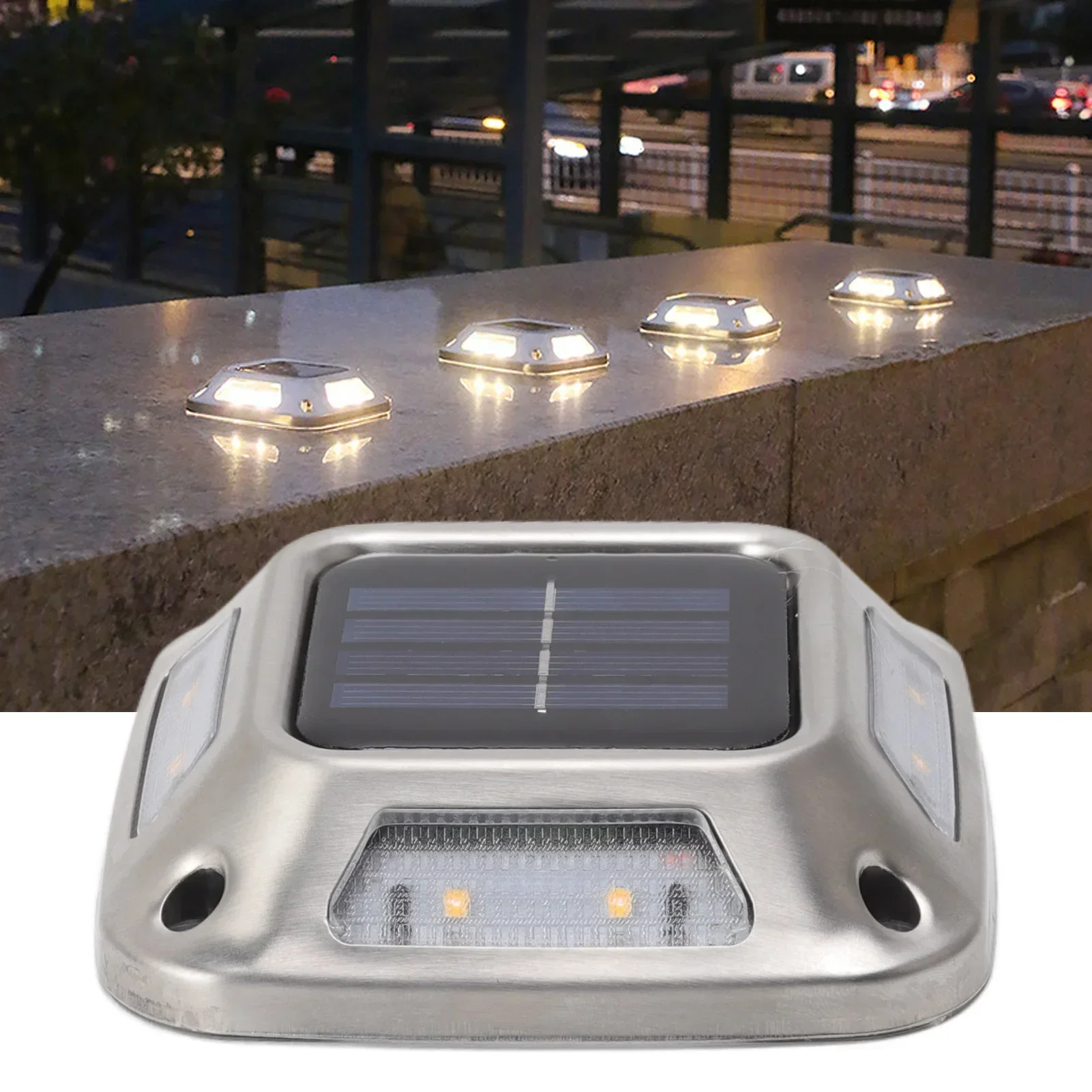 ไฟโซลาร์เซลล์แบบฝังพื้น 8 หลอด LED 1 ชิ้น ไฟโซลาร์เซลล์กันน้ำ แสงวอร์มไวท์ โคมไฟสวนพลังงานแสงอาทิตย์ สำหรับกลางแจ้ง ลานบ้าน ทางเดินรถ ไฟส่องสว่าง