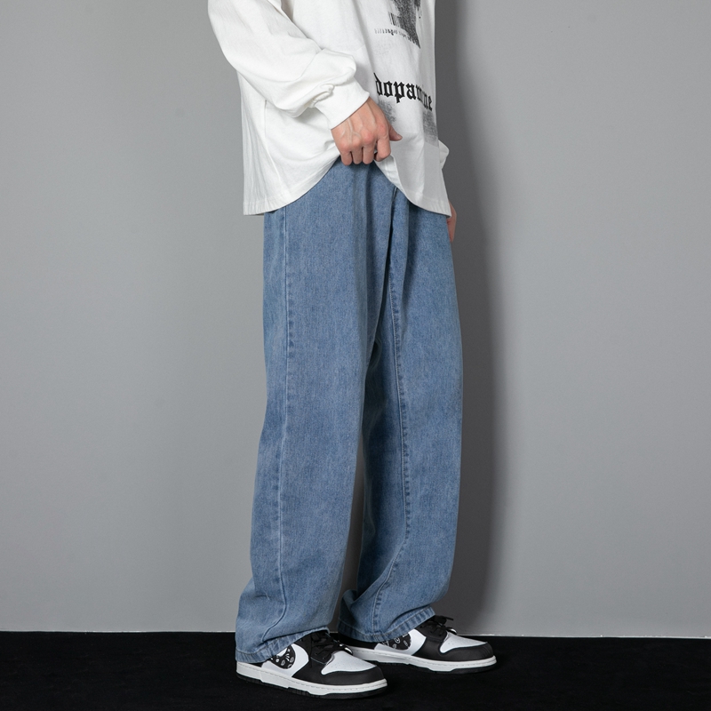 Pantalones vaqueros largos informales para hombre, Vaqueros clásicos de pierna ancha, Color sólido, azul claro, gris y negro, estilo coreano, novedad de 2025