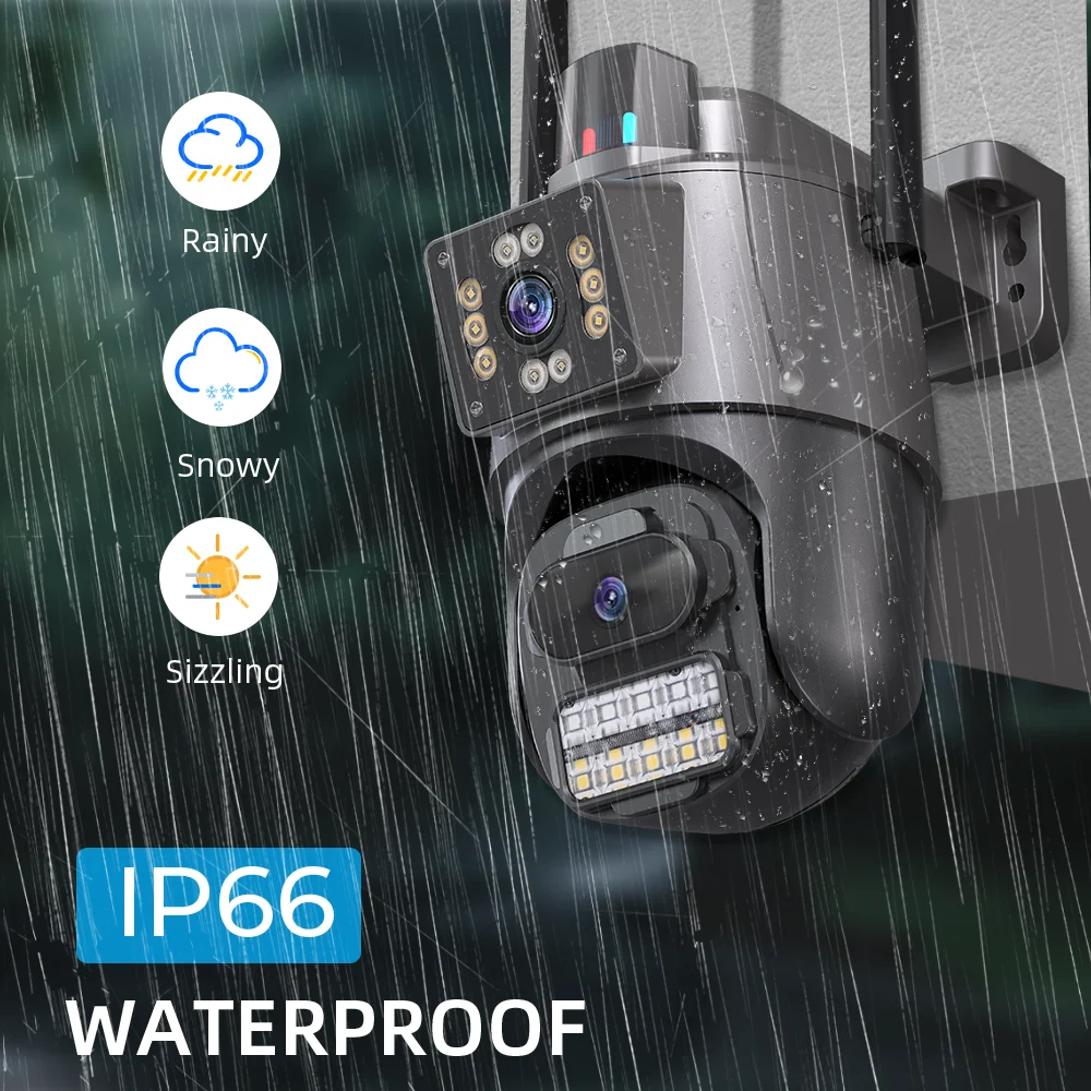Telecamera WIFI 4K HD a doppio obiettivo Telecamera PTZ a doppio schermo 2K Telecamera di sicurezza con tracciamento automatico esterno Sorveglianza impermeabile ICSEE