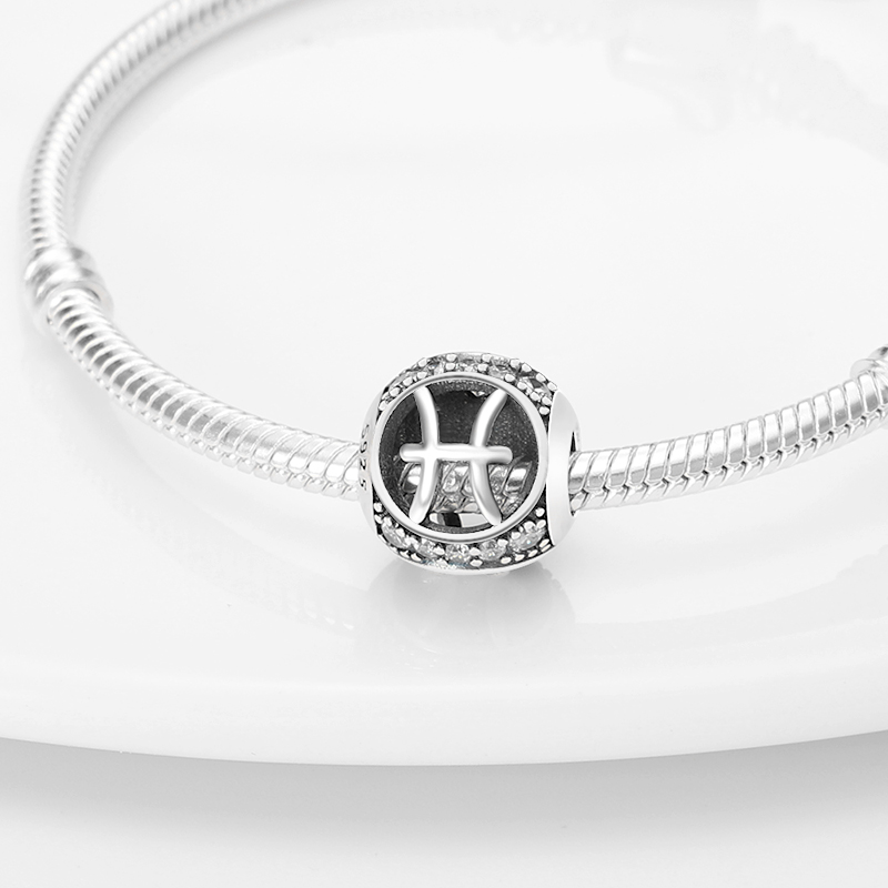 Cuentas redondas originales de plata 925 con doce constelaciones, Leo, Aries, Virgo, compatibles con pulseras Qikaola, regalos de joyería de cumpleaños DIY