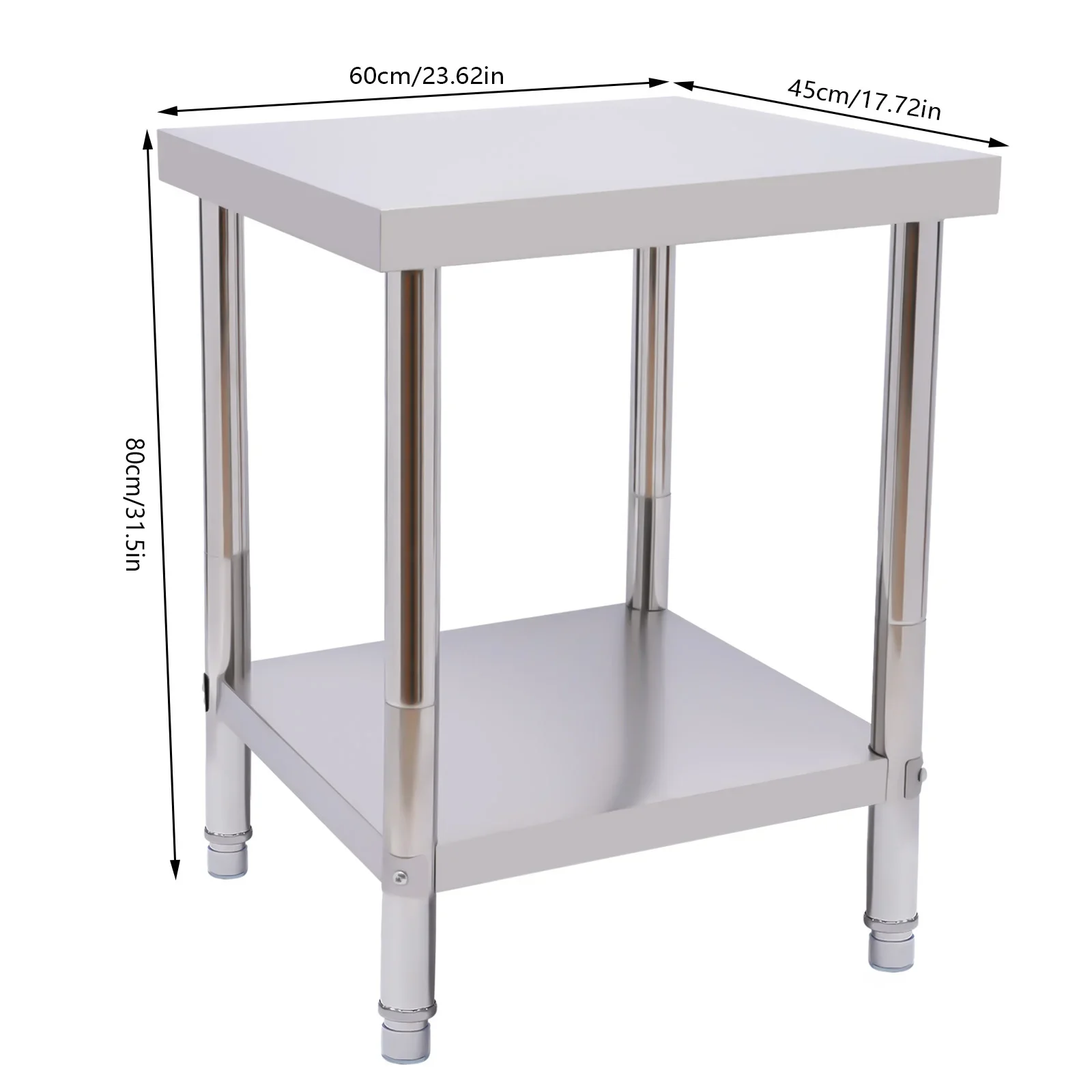 Mesa de aço inoxidável para preparação e trabalho 24x18In comercial resistente 400kg mesa de trabalho de preparação de alimentos com undershelf para restaurante/casa