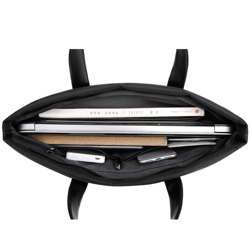 Men's Business Handbag Meeting Gift Pu Nylon Attache File Bag Zipper Briefcase Custom Logo Black Blue