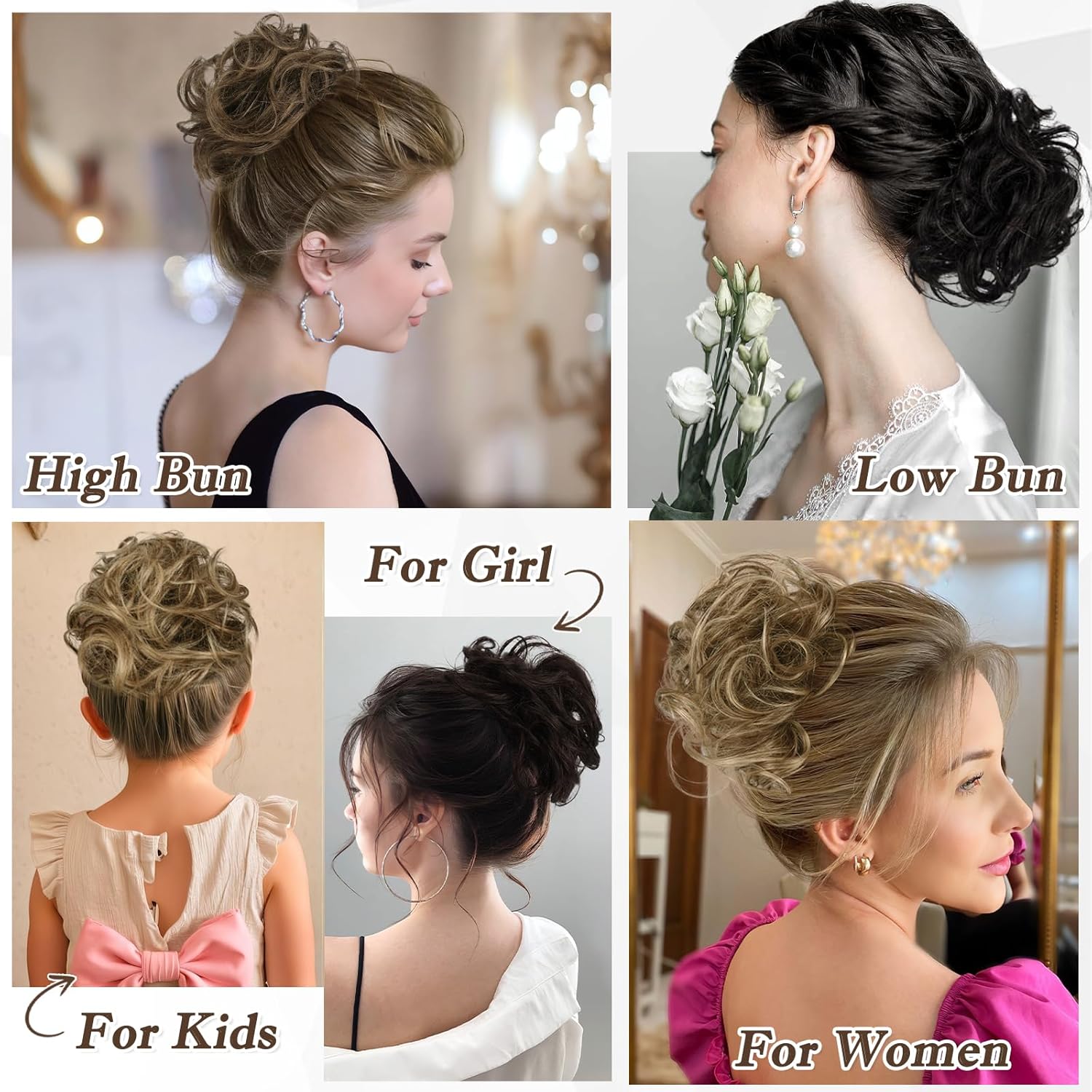 Extensiones de moño de pelo rizado desordenado sintético, 1 Uds., gomas elásticas para el pelo, moño, Donut, Updo, piezas de cabello para mujer