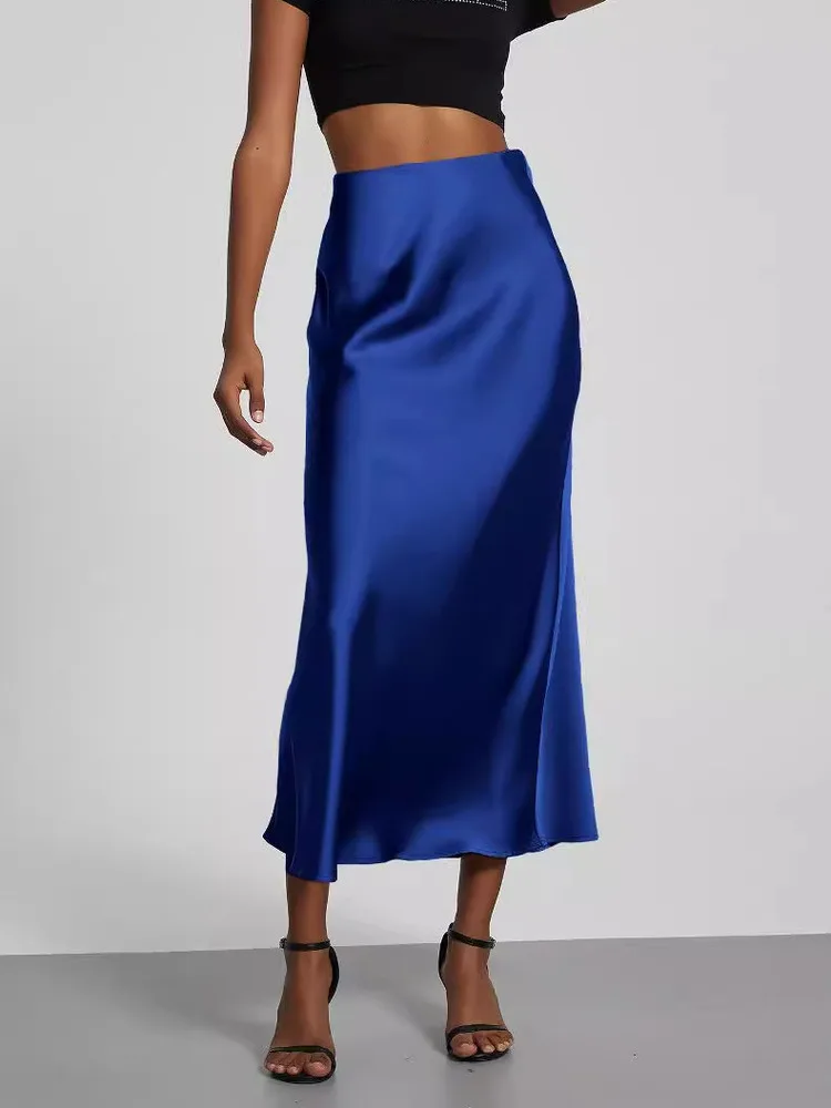21 colori nuove gonne lunghe in raso a vita alta eleganti da donna 2025 gonne estive in tinta unita femminile