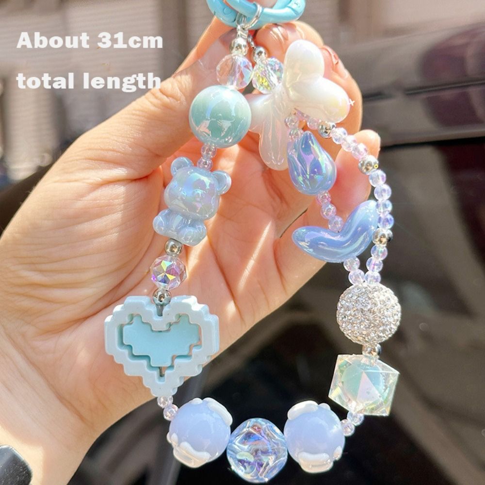 Colorful Acrylic Phone Lanyard Chain Pendant Beaded Heart Bag Decoration Pendant Crystal Hanging Ornament