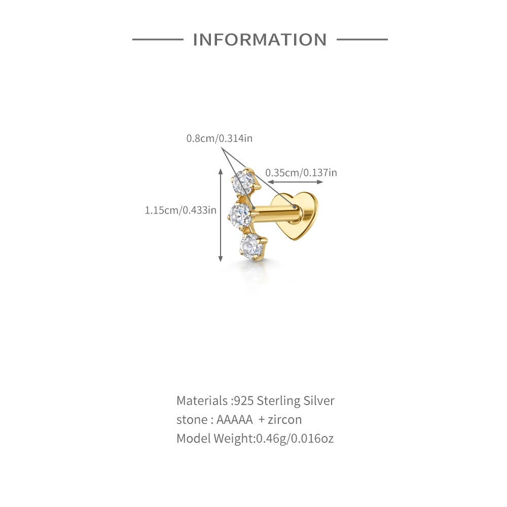 AIDE หัวใจรอบบอลแบน Helix Piercing ต่างหู 925 เงินสเตอร์ลิงหู Studs เรขาคณิตเพทายประณีต Trinket Studs Aretes