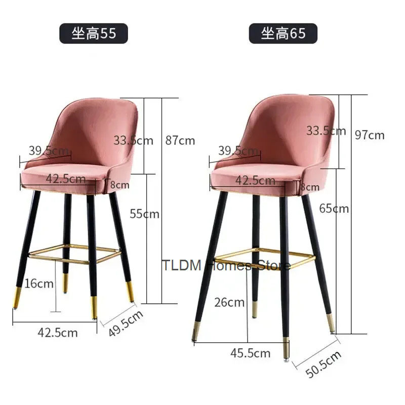 โมเดิร์นเฟอร์นิเจอร์หรูหรากํามะหยี่เก้าอี้บาร์ Minimalist สีดํา/ทองสูงฟุตพนักพิงเก้าอี้บาร์ Nordic KITCHEN Home Bar สตูล