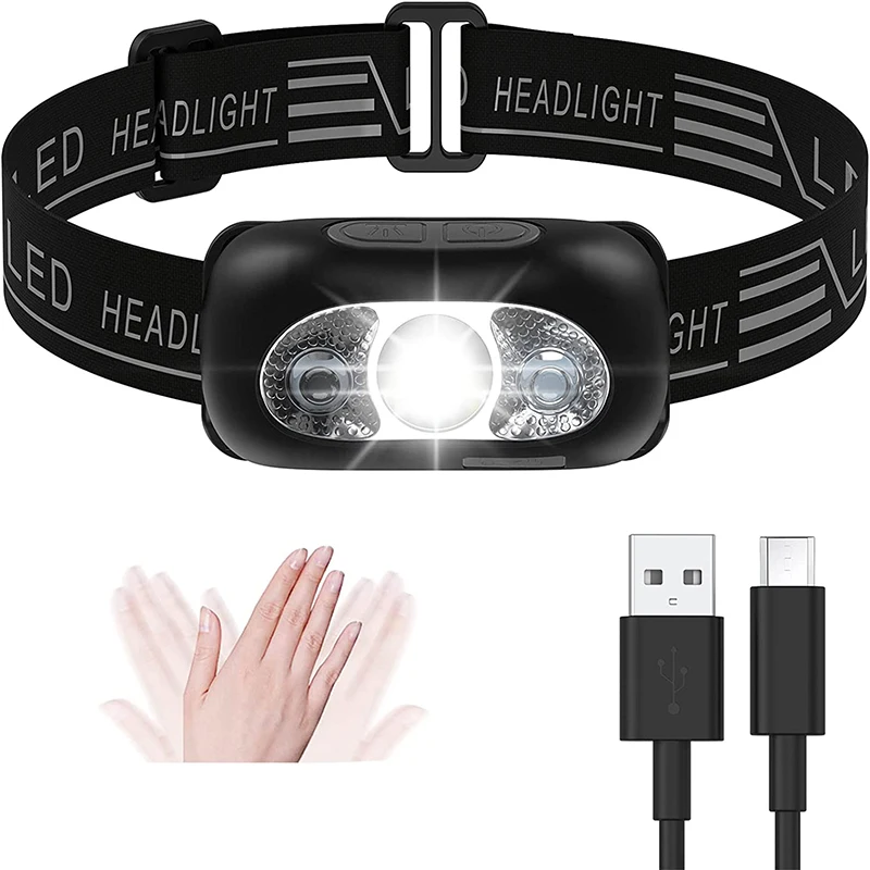 LED Sensor Headlamp Waterproof Work Light USB Rechargeable Headlight Super Bright Flashlight For Outdoor Running Fishing Camping