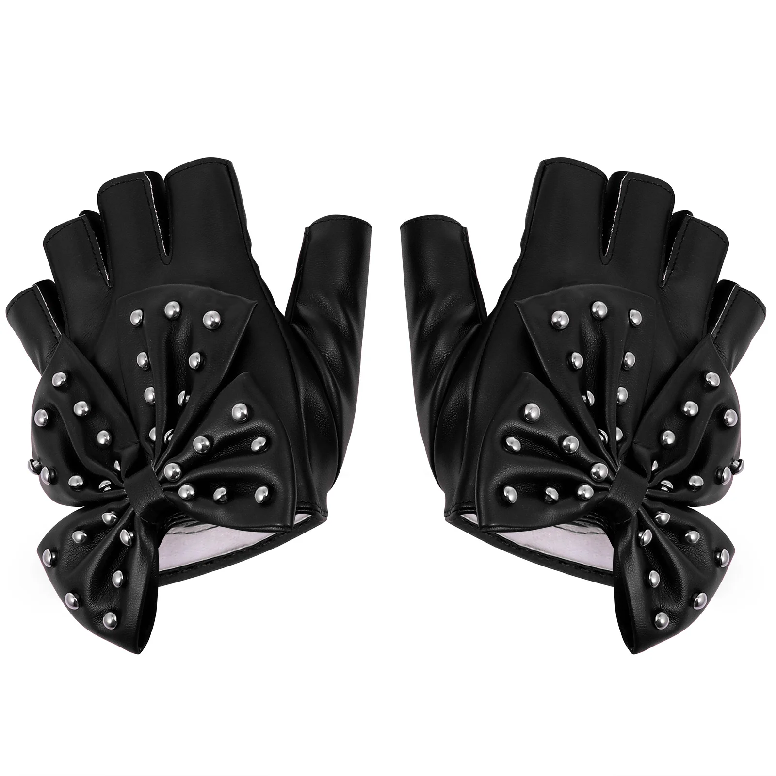1 paar Lady Half-Vinger Handschoenen Klinknagel Boog-Knoop Ontwerp voor Kerstmis Nieuwjaar Mode Stadium Handschoenen Klinknagel handschoen