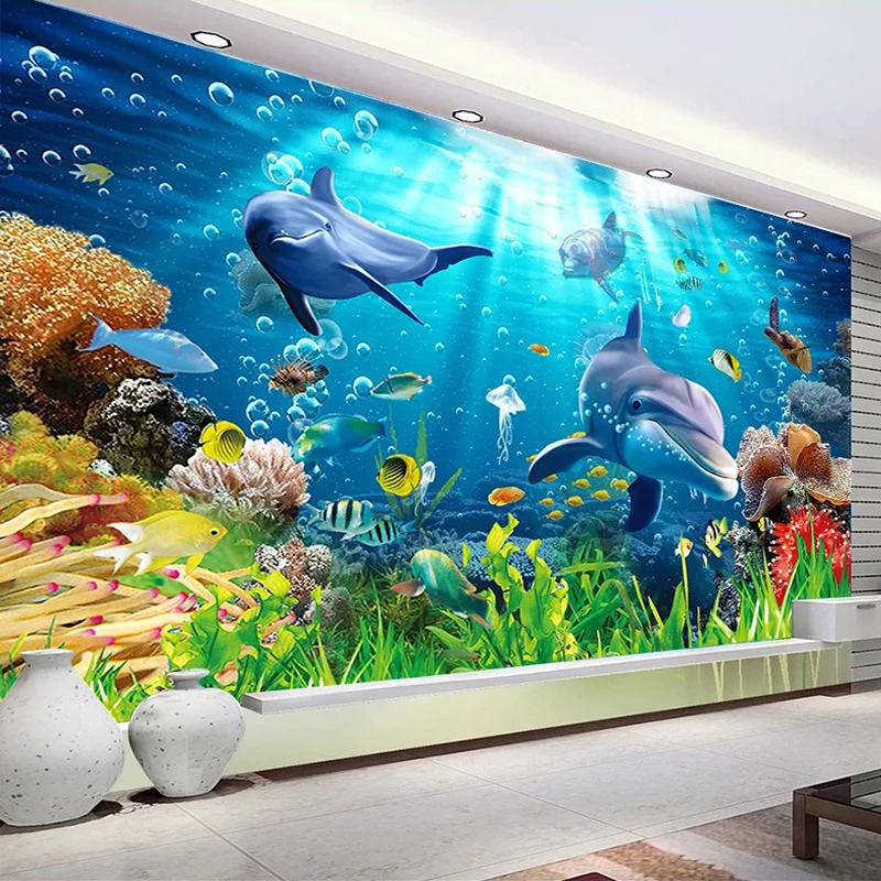 Papel tapiz fotográfico personalizado para paredes, Mural de pared de decoración 3D, mundo submarino, Delfín, habitación de niños, sala de estar, dormitorio, Fondo de TV