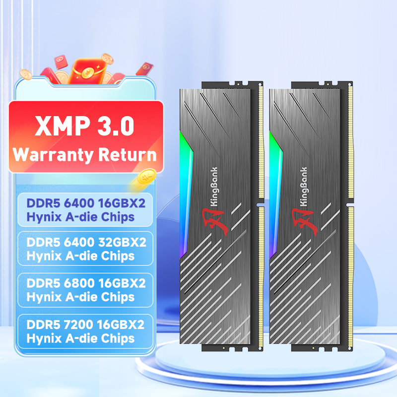 デスクトップサーバーメモリ,Kingbank-DDR5 mhz,6400mhz,32gb,16gb,64gb,32gb,x2,RAM,rgb,xmp3.0,diy