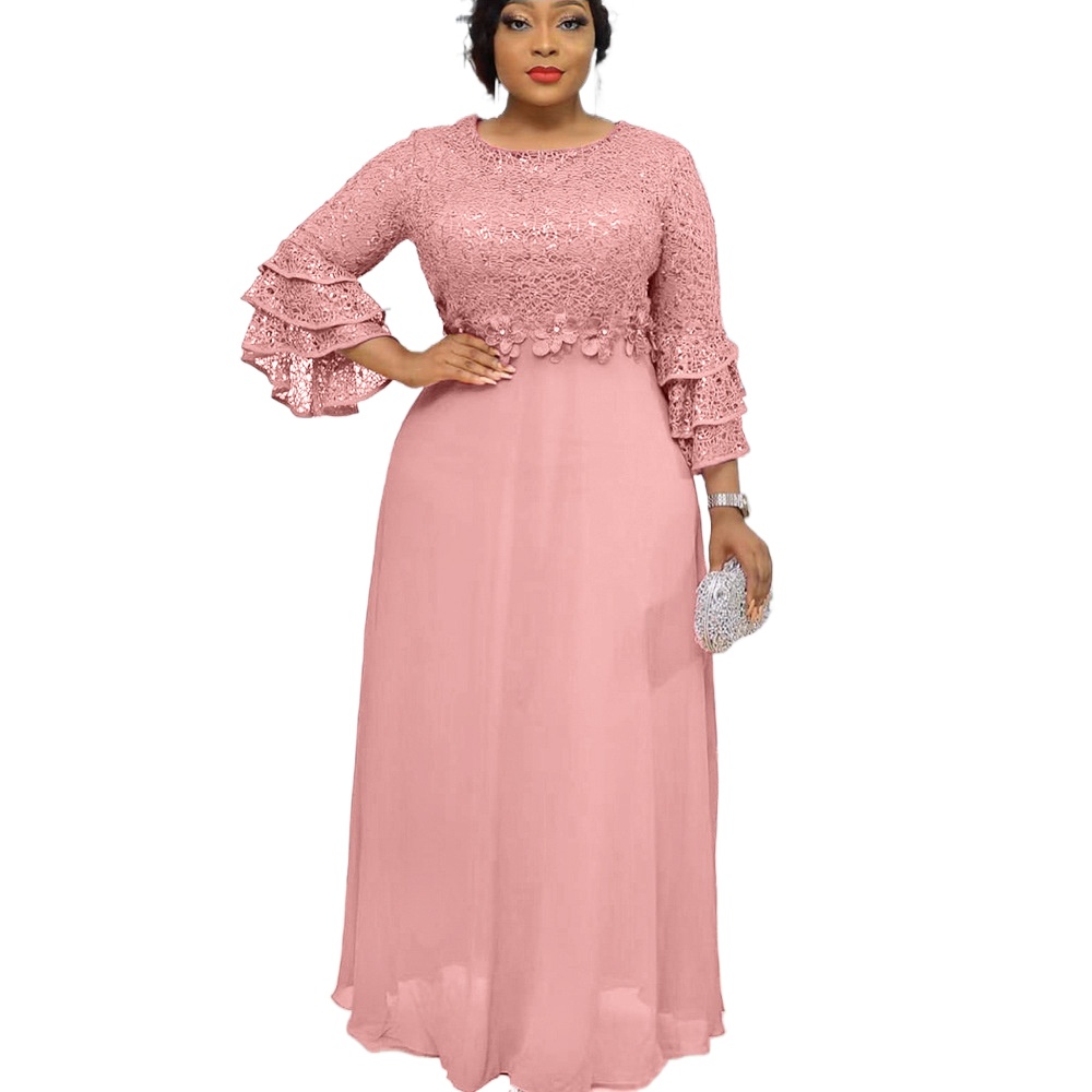 Aangepaste L-3XL Afrikaanse Jurken voor Vrouwen Lente Herfst Afrikaanse Vrouwen Driekwart Mouw Polyester Effen Kleur Lange Jurk Max