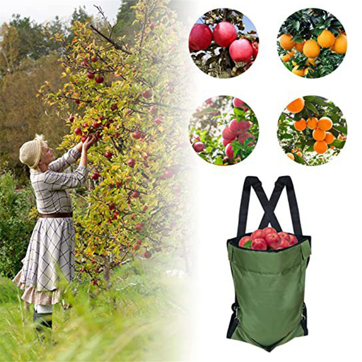 BAAU ถุงเก็บผลไม้ผ้ากันเปื้อนสวนปรับ Harvest ผ้ากันเปื้อนสวนกลางแจ้งฟาร์ม Orchard กระเป๋าเก็บ Foraging กระเป๋า