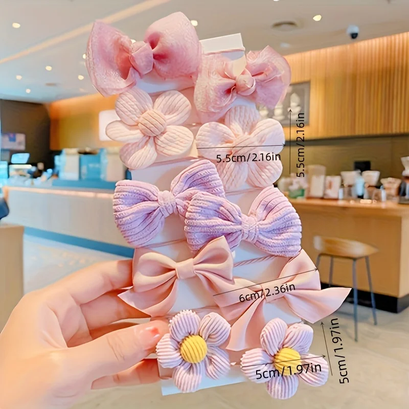 10 peças de design de flor de arco estilo fofo e doce, forte elasticidade, não danifica o cabelo, adequado para acessórios de cabelo de rabo de cavalo