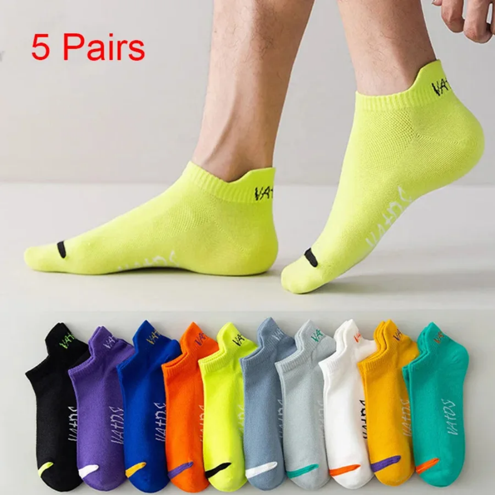 5 pares de nuevos calcetines de algodón de verano para hombre, calcetines cortos finos informales de malla transpirable, calcetines de barco cómodos de moda de estilo callejero, regalo