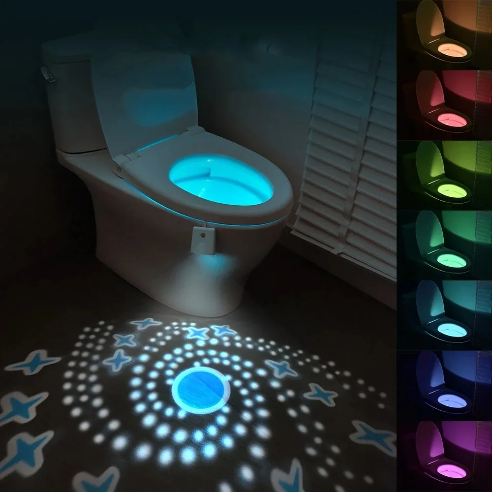 Luzes noturnas para vaso sanitário, luz ativada por movimento, 7 cores, decoração de banheiro, luz noturna led, luz inteligente