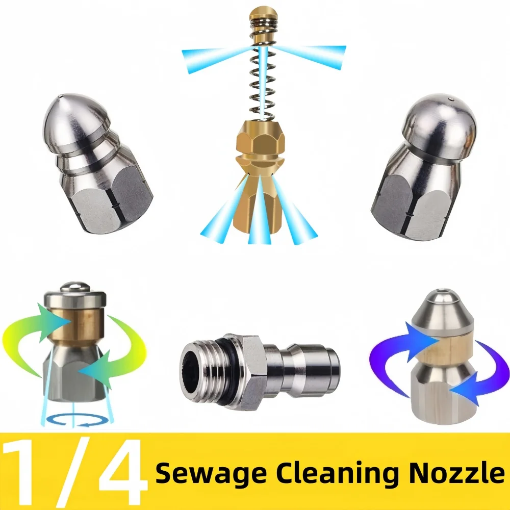 G1/4 Inch Stainless Steel Pressure Cleaning Machine Cleaning Nozzle Sewer Cleaning Nozzle Drainage Pipe Cleaning Accessories