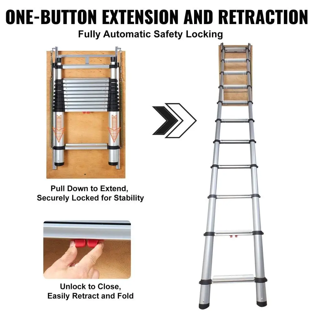Lightweight Aluminum Telescopic Step Ladder 350lb Capacity for RV Attic Loft Home Improvement Use