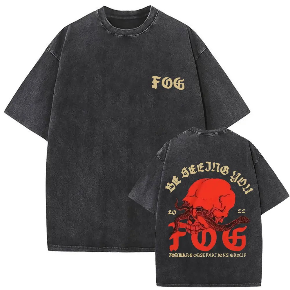 Washed Vintage Forward Observations Group Battle Tribe From The Grave Pull Over Print T-shirts Skeleton Male Oversized T Shirts