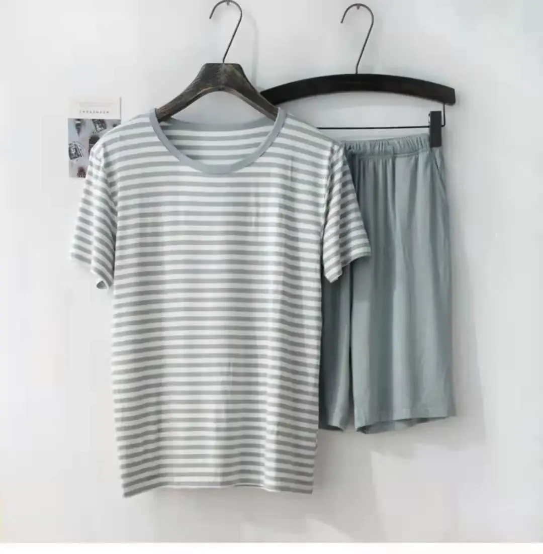 Herren neuer Sommer-Modal-Pyjama, kurzärmelige Shorts, gestreiftes T-Shirt, bequem, Übergröße, Heimservice-Anzug, Schlafkleidung für Herren
