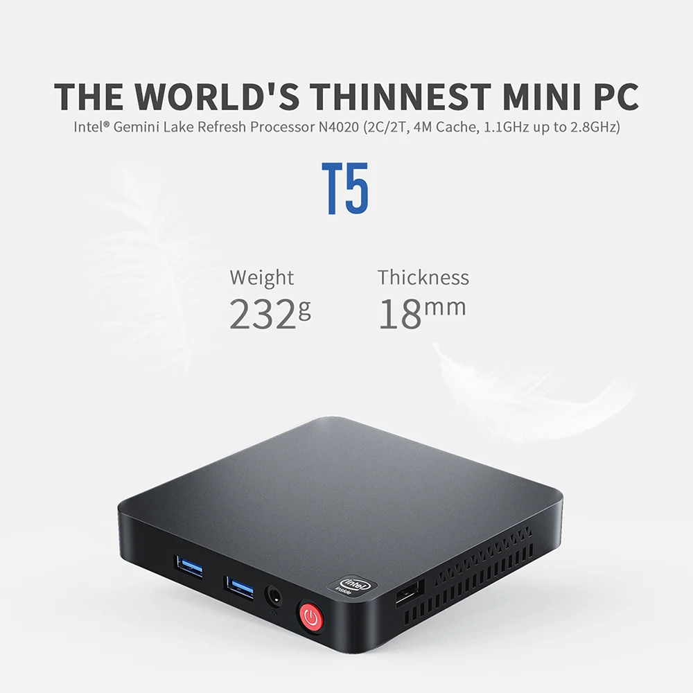 Мини-ПК Beelink T5 Intel Celeron N4020 Wi-Fi5 BT5.0 4 ГБ DDR4 64 ГБ eMMC 4K 1000M Настольный мини-компьютер