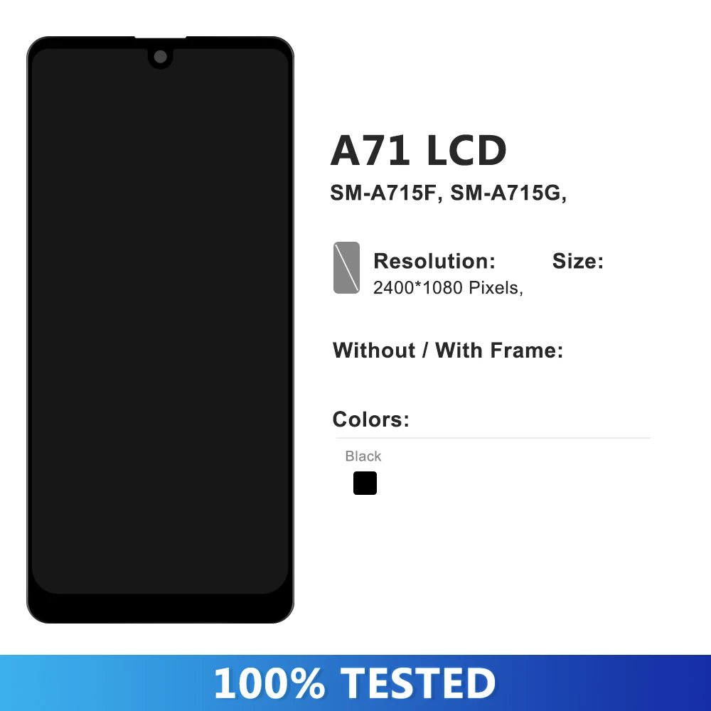 AMOLED For Samsung A71 Display Replacement with Frame, For Samsung A715 A715F A715FD LCD Display Touch Screen Digitizer Assembly