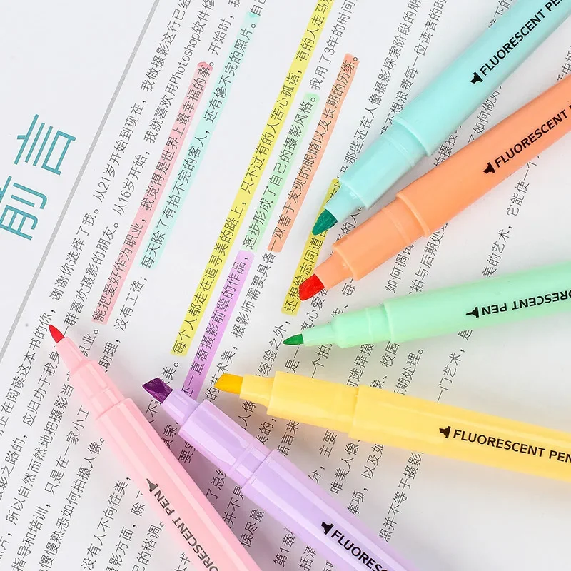 6 ชิ้น/เซ็ต Double HEAD Fluorescent Highlighter ปากกาเครื่องหมายพาสเทลปากกาสําหรับนักเรียนโรงเรียนอุปกรณ์สํานักงานเครื่องเขียนน่ารัก