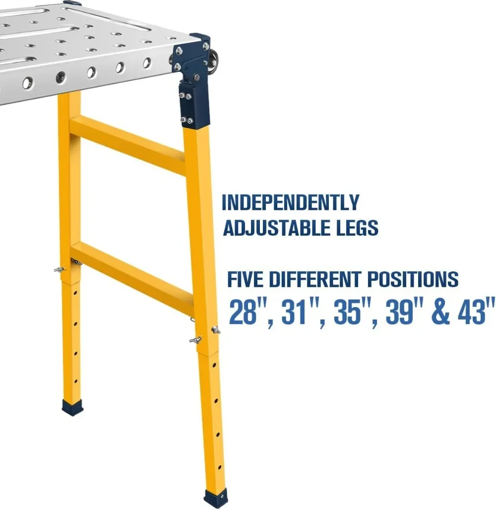 Versatile Portable Steel Work Platform and Welding Table with Casters  55 x 14-inch Galvanized Tabletop  1100 lbs. Load Capacity