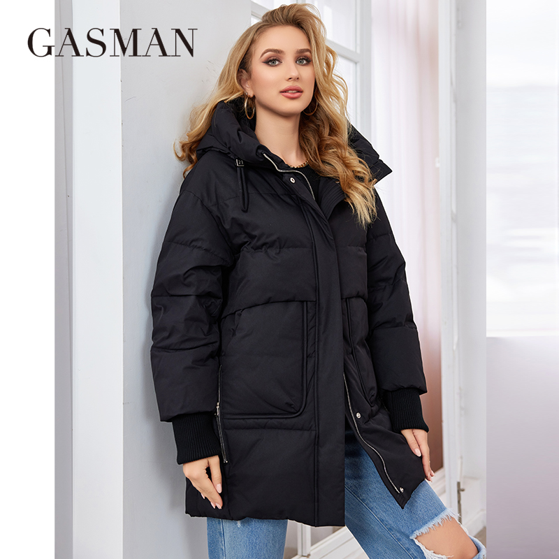 Gasman Marke hochwertige solide Damen jacke schwarz Mode warme Mäntel Frauen Winter Daunen jacken Kapuze Parkas