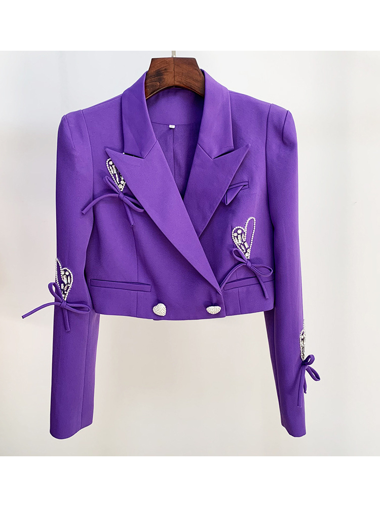 HIGH STREET New 2024 Classic Designer Blazer Women's Diamond Button Beaded Bow Short Blazer