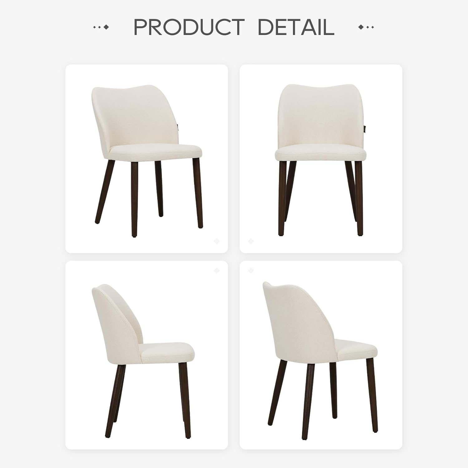 Upholstered Dining Chairs Set of 4, Modern Fabric Dining Room Kitchen Side Chair with Padded Seat and Wood Legs for Resta