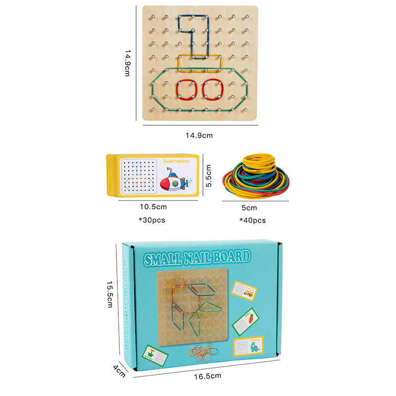 Hölzernes Geometrie-Puzzle, Nagelbrett, Grafiken, geometrisch, kreativ, Mathematik, Montessori-Spielzeug für die frühe Bildung von Kindern