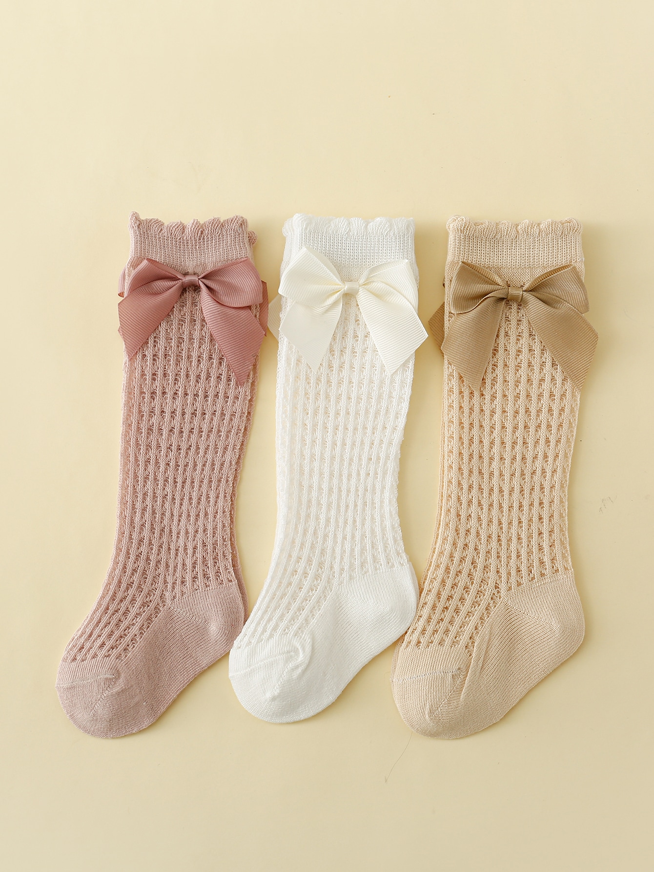 3 Pairs of Baby Girls Socks With Bownots Summer Mesh Lace Anti-Mosquito Kids Knee Socks Princess Long Socks For 0-6 Years Infant