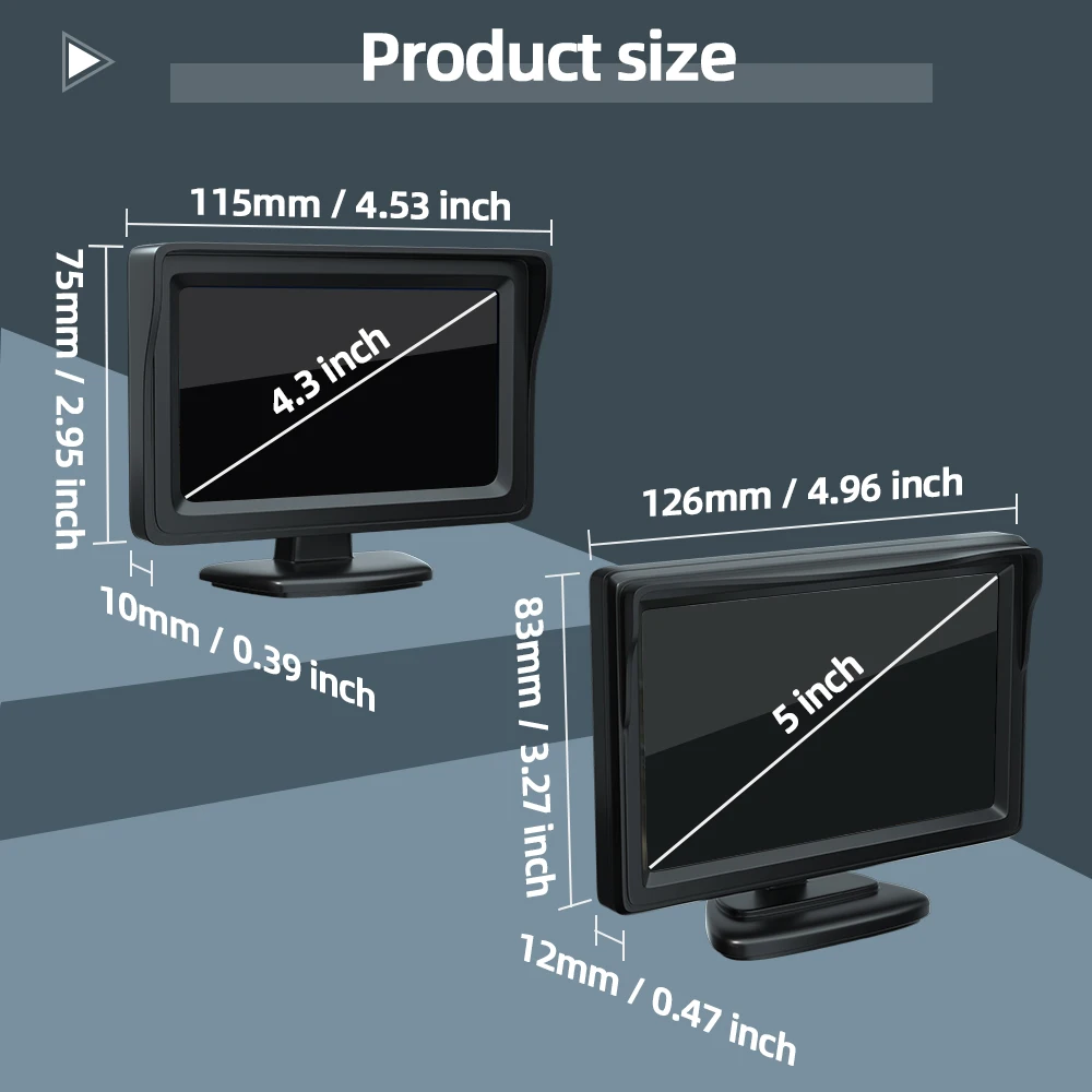 4.3/5 Inch HD Car Monitor Screen For Rear Camera TFT LCD VCD DVD Game Console Display Only Support CVBS Input Signal Easy Instal