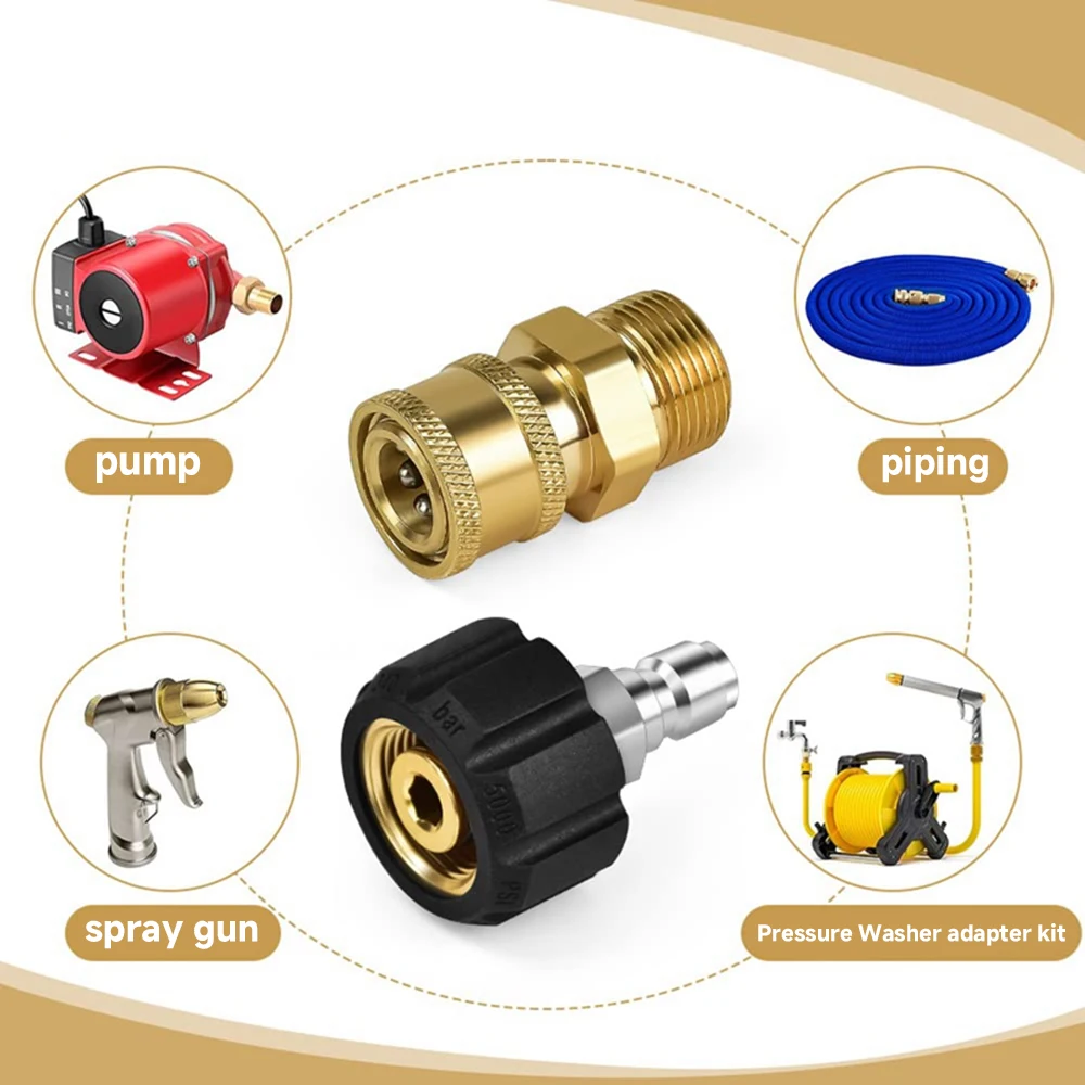 Hogedrukreiniger Quick Connect Fitting M22 14mm tot 1/4 Inch Hogedrukreiniger Slang Pistool Adapter Messing Ring Quick Release Connector