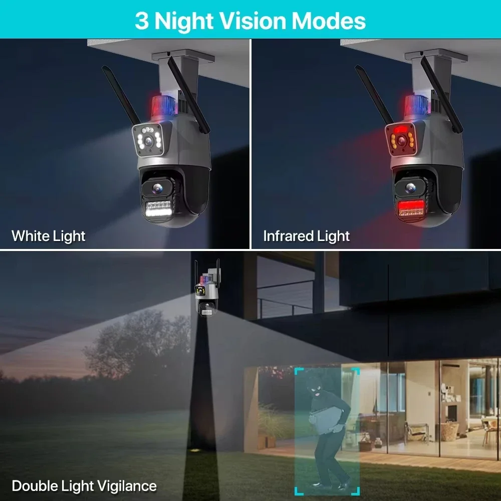 Caméra extérieure Wifi PTZ 4K 8MP HD double objectif double écran caméra AI suivi automatique 4MP Surveillance vidéo alarme de lumière de Police iCSee