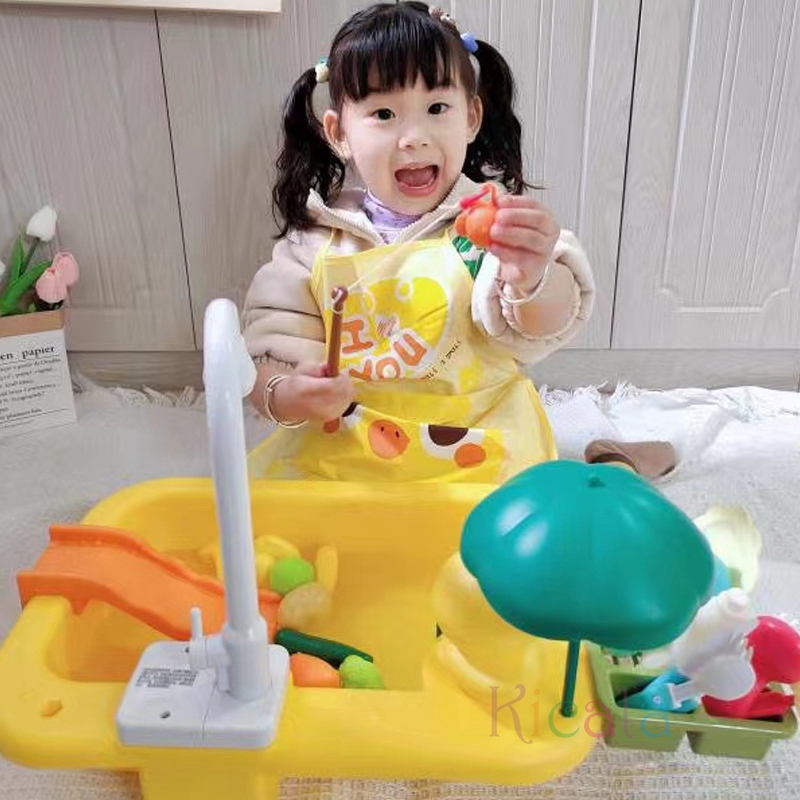 Lavello da cucina per bambini Giocattoli Lavastoviglie elettrico che gioca con acqua corrente Fai finta di giocare con il cibo Giocattolo da pesca Gioco di ruolo Regalo per ragazze