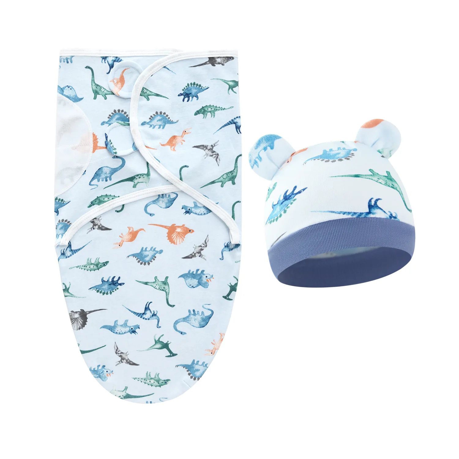 Manta 100% de algodón para recién nacido, conjunto de gorro envolvente, saco de dormir ajustable para bebés de 0 a 6 meses