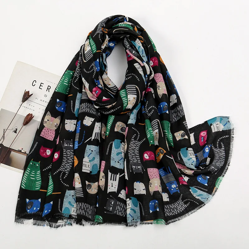 Dachshund Dog Cat Pattern Fringe Viscose Shawl Scarf Women Print Soft Versatile Coldproof Scarfs And Wraps Pashmina Muslim Hijab