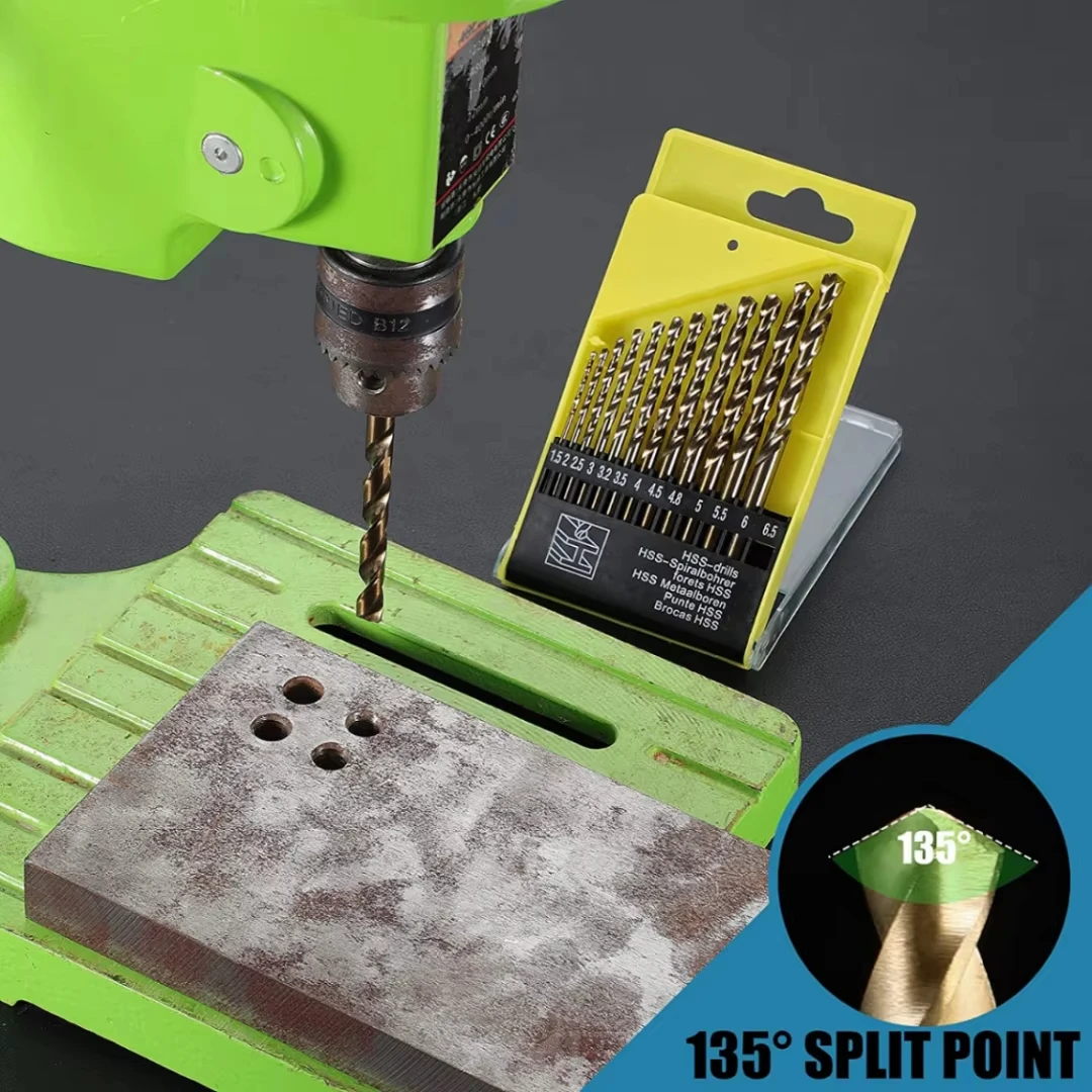 Perfactool 13pc HSS 1.5-6.5mm 라운드 생크 트위스트 드릴 비트 세트 금속 PVC 보드 용 티타늄 코팅 드릴링 구멍