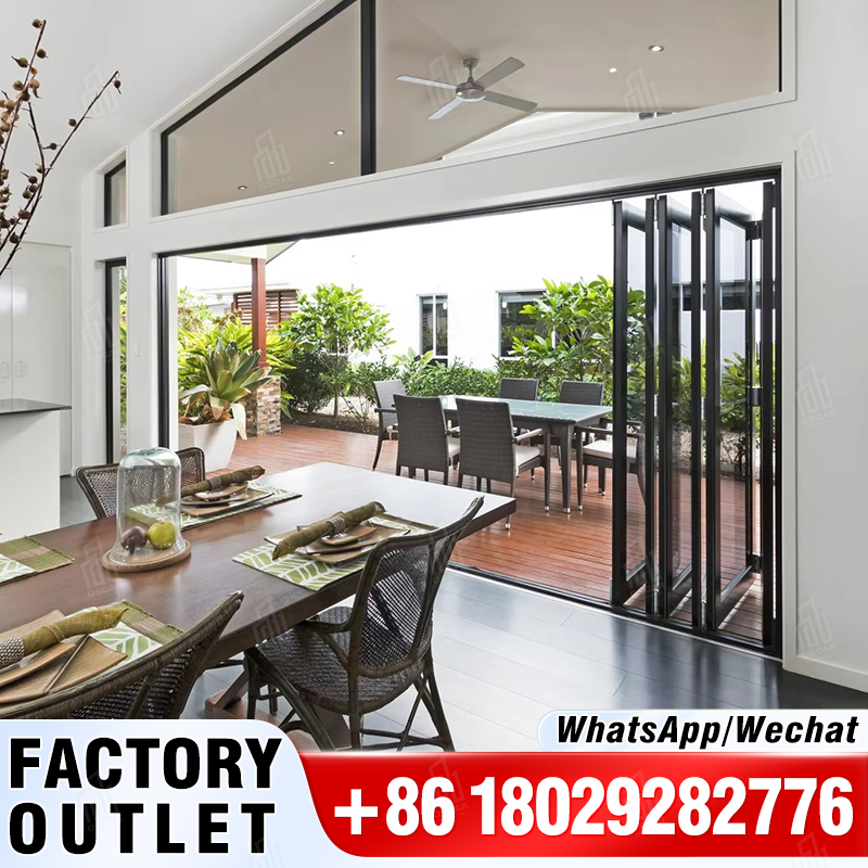 LongTai (Rokee) Gwint Folding Door Fold Door Alemanha Made Hardware de Alta Qualidade Estilo Moderno Bi Folding Pátio Portas Para Pátio