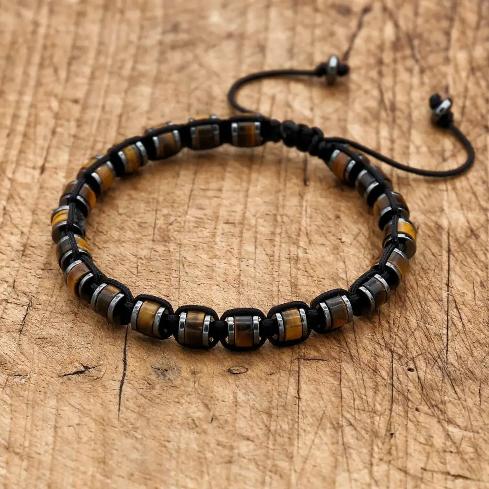 Joyería hecha a mano para hombre, pulsera trenzada de hematita con piedra de ojo de tigre, pulsera con dijes para pareja